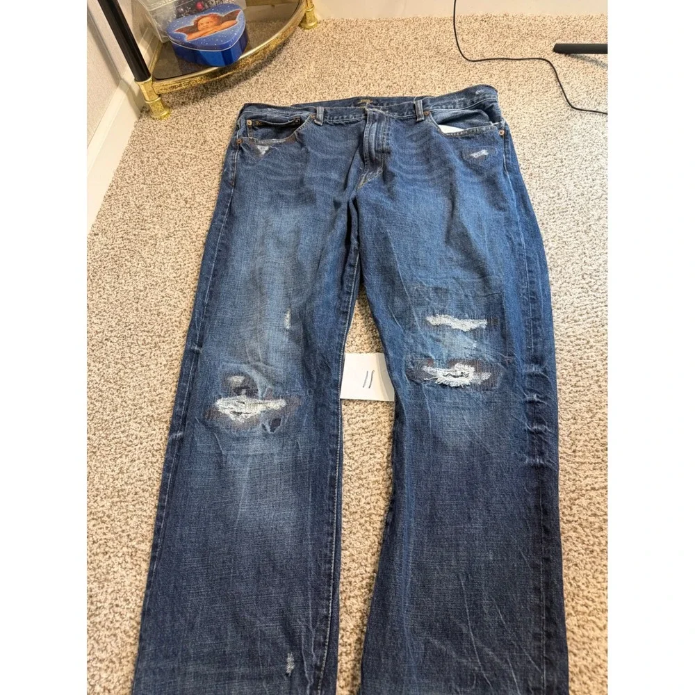 Polo Ralph Lauren Classic Fit Distressed Repaired Blue Jeans 40x32 Mens